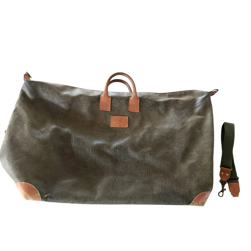 Glenroyal olive green leather weekender travel bag